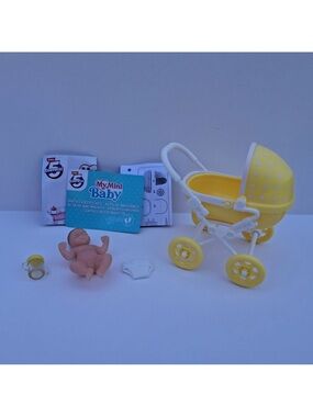 Series 1 My Mini Baby YELLOW STROLLER w/ Baby, Diaper, & Bottle
